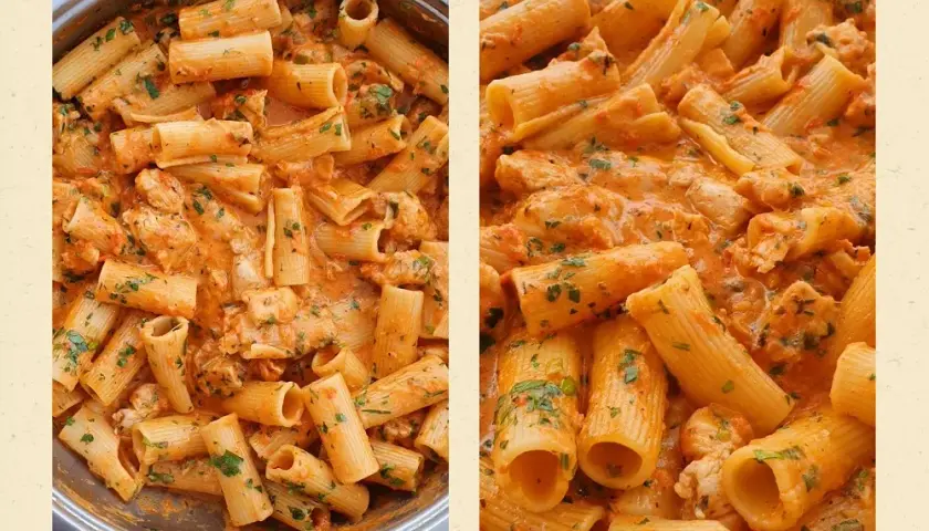 Prosty przepis na makaron penne z kurczakiem w sosie pomidorowym