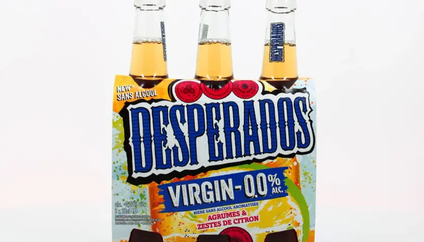 Pack de 3 bières Desperados Virgin 0.0% alc. Agrumes & Zestes de Citron. Une bière sans alcool pour profiter du goût sans l'alcool dans bière sans alcool.