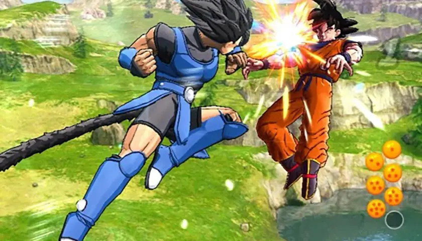 Goku walczy z przeciwnikiem w grze karcianej Dragon Ball Super.