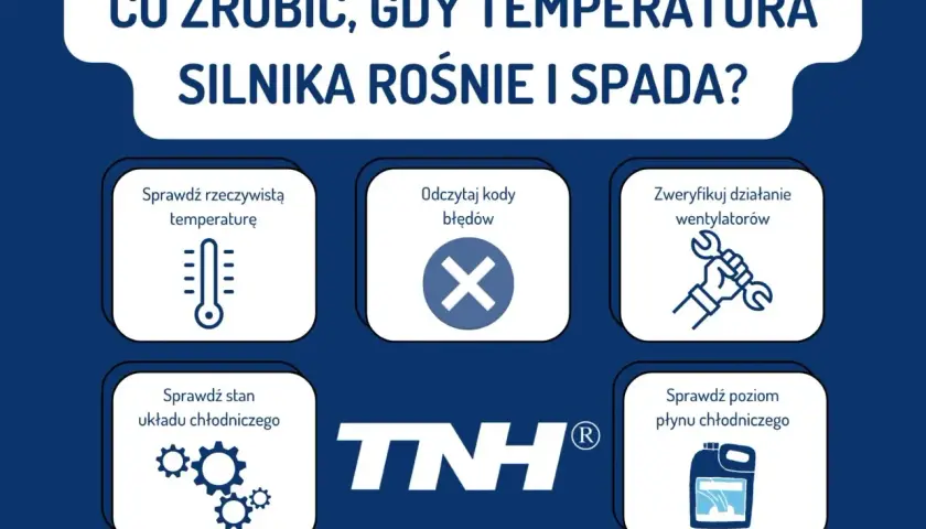 Gdy temperatura silnika wariuje, sprawdź termometr, wentylatory, stan układu chłodniczego i poziom płynu chłodniczego. Pamiętaj o temperaturze wrzenia płynu chłodniczego.