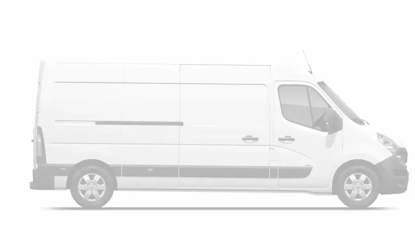 Biały van Renault Master, widok z boku. Poznaj jego renault master wymiary i możliwości transportowe.