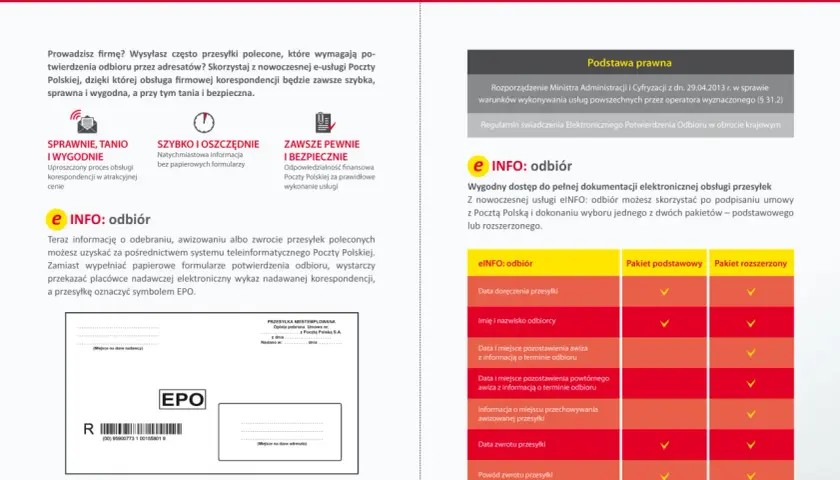 e INFO: odbiór to usługa Poczty Polskiej, dzięki której szybko i bezpiecznie sprawdzisz status przesyłek poleconych.