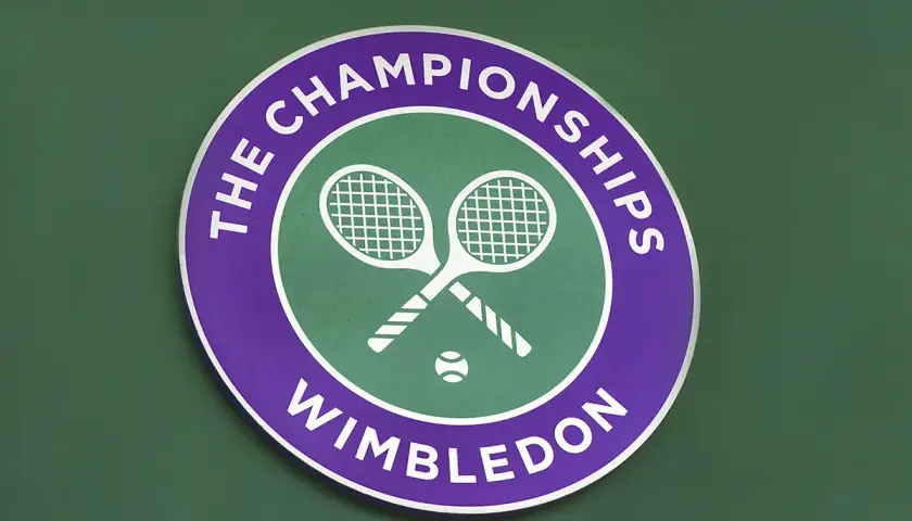 Herb Wimbledon, miasto znane z tenisa, prezentuje swoje słynne logo z rakietami i piłką.