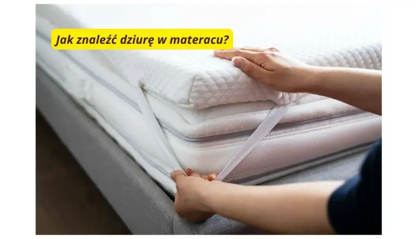 Ręka sprawdza materac, szukając odpowiedzi na pytanie: jak znaleźć dziurę w materacu dmuchanym.