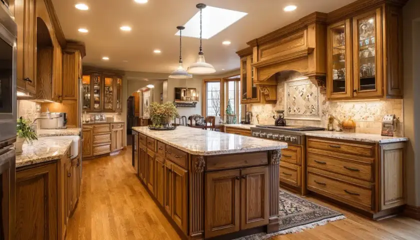 A bright kitchen with oak cabinets. Learn how to make oak kitchen cabinets look modern with updated hardware and a fresh countertop.
