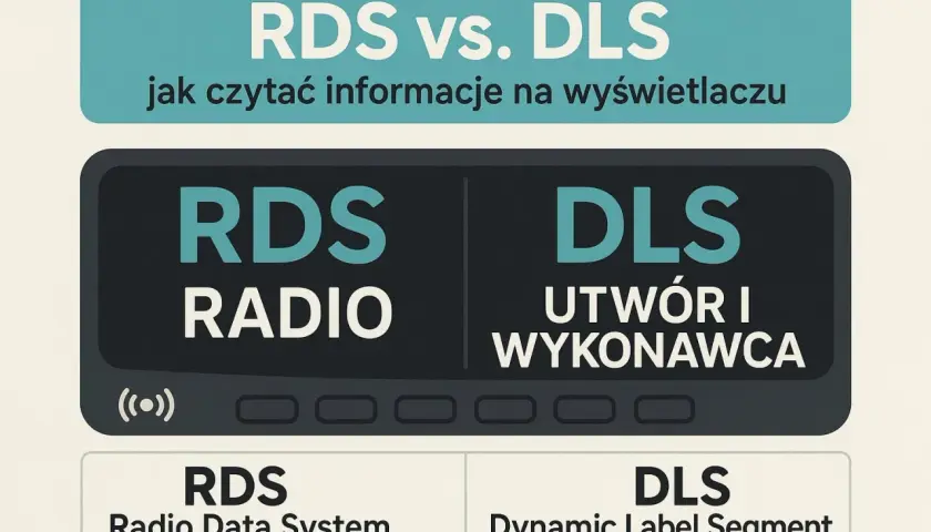 RDS vs. DLS: jak czytać informacje na wyświetlaczu. RDS Radio Data System wyświetla nazwę stacji, a DLS utwór i wykonawcę.