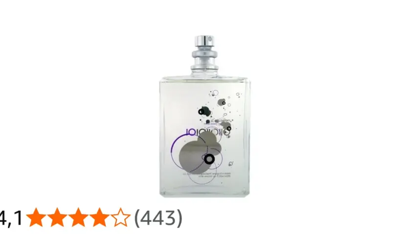 Szklana butelka perfum z motywem cząsteczek 01.