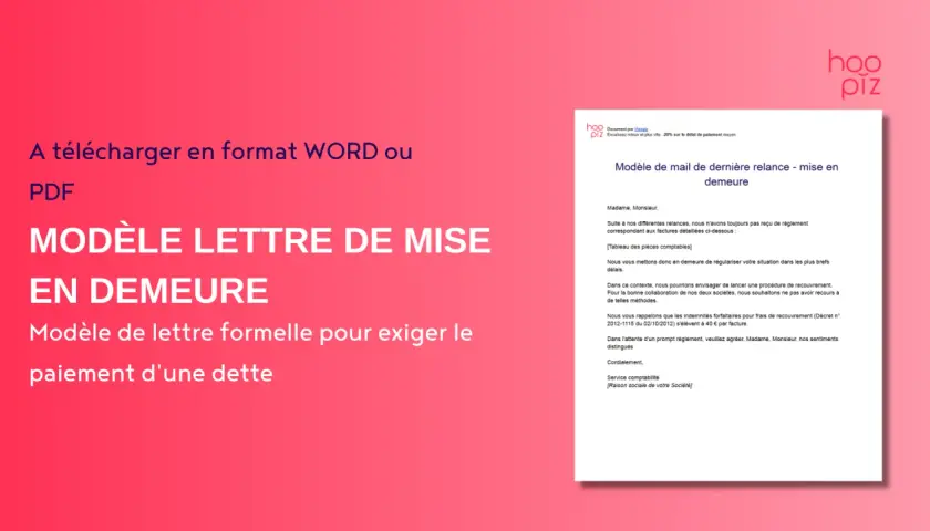 Modèle de lettre de mise en demeure pour artisan. Téléchargeable en Word ou PDF, ce document est une lettre formelle pour exiger le paiement d'une dette.