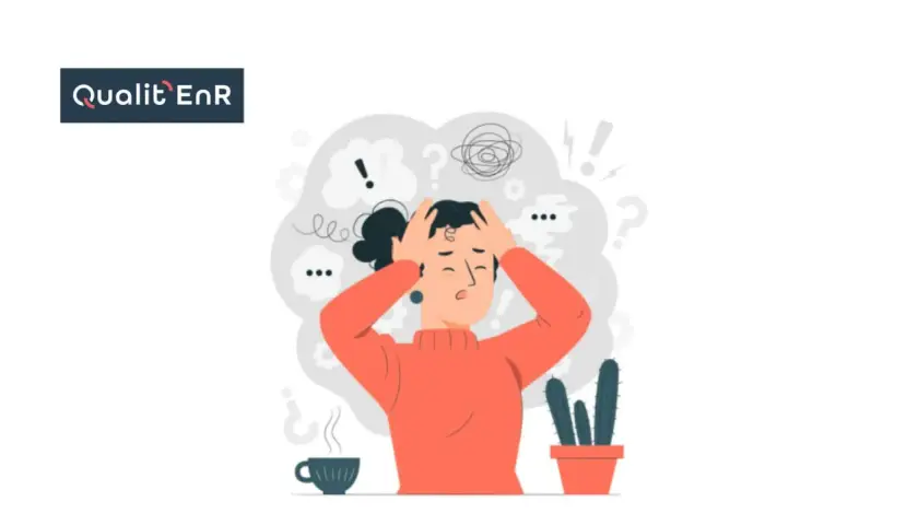 Une personne stressée par la complexité de la transition énergétique immobilière.