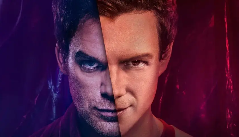 Dwóch Dexterów, jeden z mrocznym spojrzeniem, drugi z niewinnym uśmiechem. Dexter original sin.
