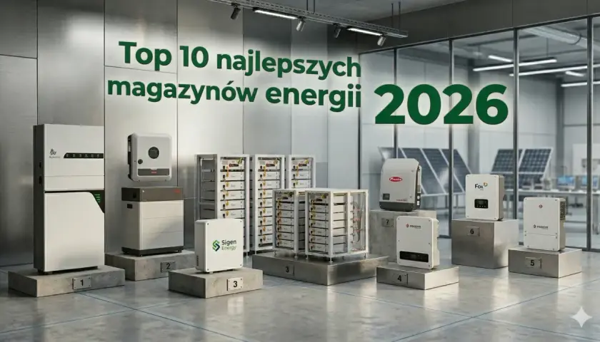 Różne magazyny energii do fotowoltaiki ustawione na podium z numerami.