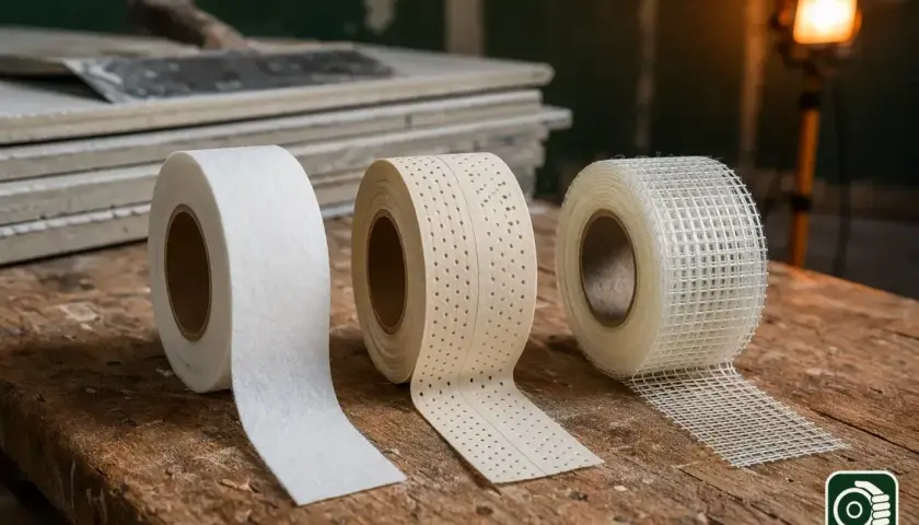 Nastri per cartongesso: una rete, una carta forata e una in tessuto. Essenziali per giunzioni perfette.