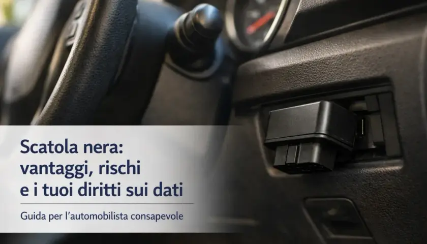 Dispositivo di diagnostica collegato alla porta OBD dell'auto. La scatola nera auto registra dati di guida, offrendo vantaggi e rischi da conoscere.