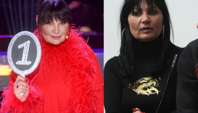 Iwona Pawłowicz w czerwonej kreacji z piórami i tabliczką "1" oraz w czarnej bluzce. Ile lat ma Iwona Pawłowicz?