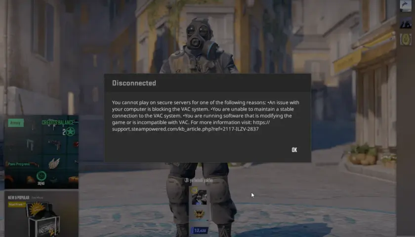 Komunikat "Disconnected: system VAC nie mógł zweryfikować sesji gry" blokuje dostęp do serwerów.