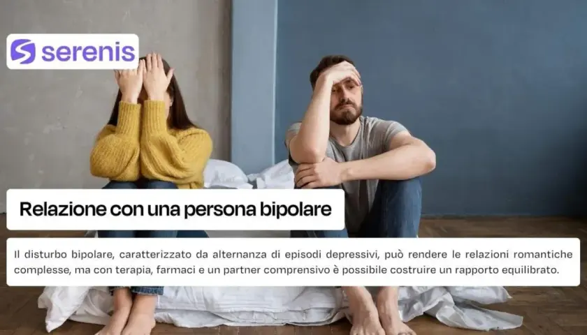 A couple sits apart on a bed, one covering their face, the other holding their head.