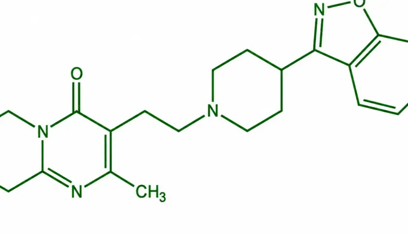 Chemische Strukturformel von Risperidon, einem Medikament, das bei Demenz eingesetzt wird.