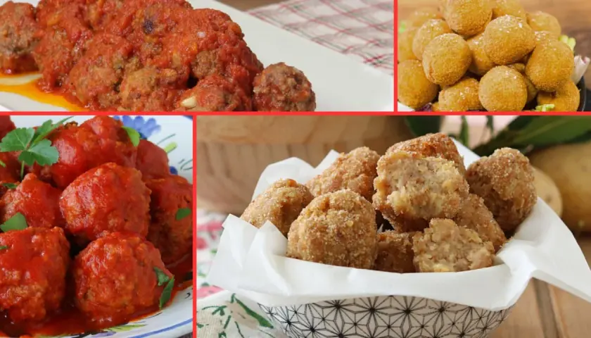 Collage di polpette di carne: al sugo, fritte e in crosta. Un tripudio di sapori e consistenze per gli amanti delle polpette.