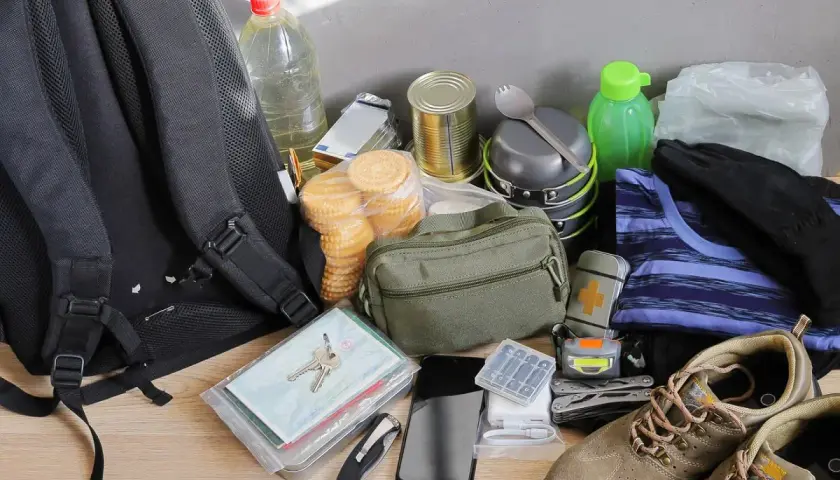 Plecak, woda, konserwy, ciastka, apteczka, latarka, telefon, klucze, ubrania i buty – wszystko gotowe na ewakuację to podstawa.