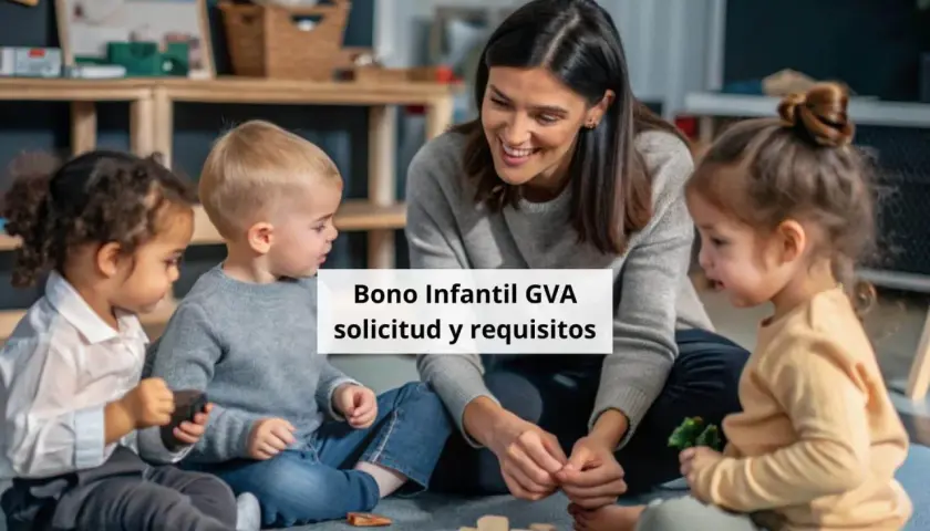 Niños jugando con maestra. Información sobre el bono guardería GVA, solicitud y requisitos.