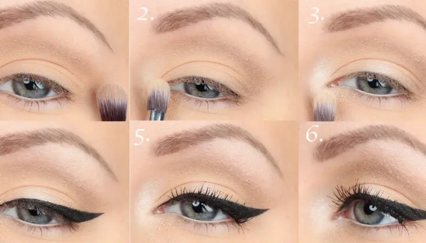 Steg-för-steg guide för en klassisk 50 tals smink-look med eyeliner och mascara.