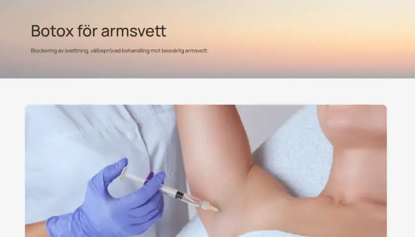En person får botox under armarna för att blockera svettning. En välbeprövad behandling mot besvärlig armsvett.