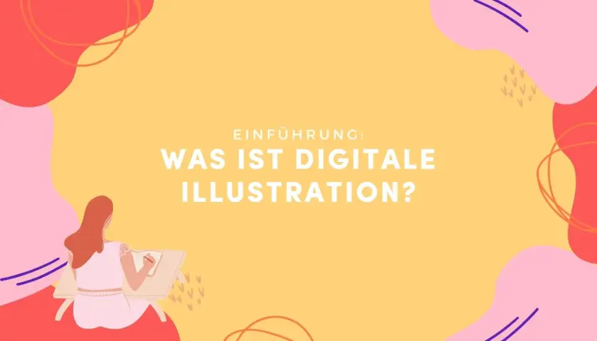 Eine Frau sitzt an einem Schreibtisch und lernt, wie man digitale Illustrationen erstellt.