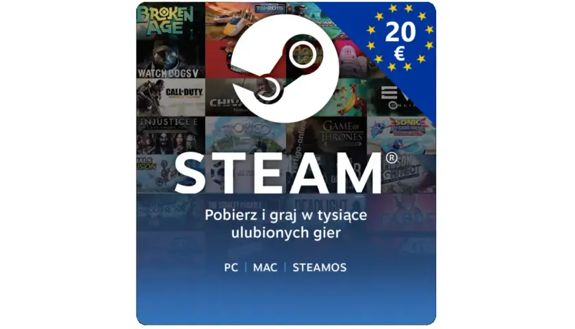 Jak grać w gry ze Steam na telefonie bez Steam Link? Ikona Steam z grami i napisem "Pobierz i graj w tysiące ulubionych gier".