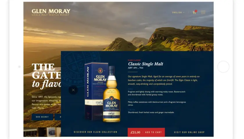 Un flacon de whisky Glen Moray Elgin Classic sur un site web. Avis sur le Glen Moray whisky.