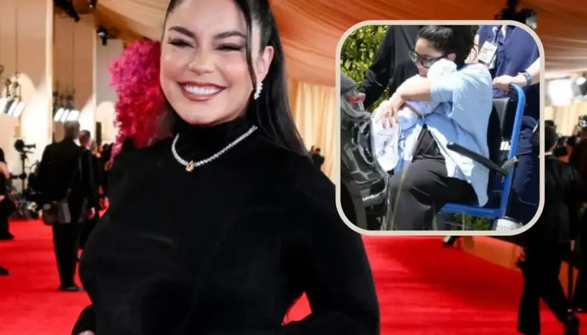 Vanessa Hudgens na czerwonym dywanie i z dzieckiem w wózku.