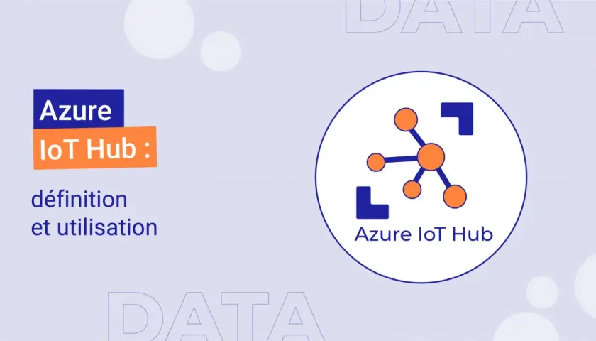 Azure IoT Hub : définition et utilisation. Icône représentant un réseau de points connectés et le logo Azure.