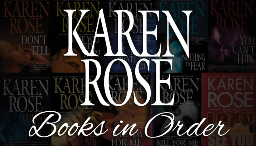 Collage aus Buchcovern von Karen Rose Thrillern mit dem Titel "Books in Order" in weißer Schrift.