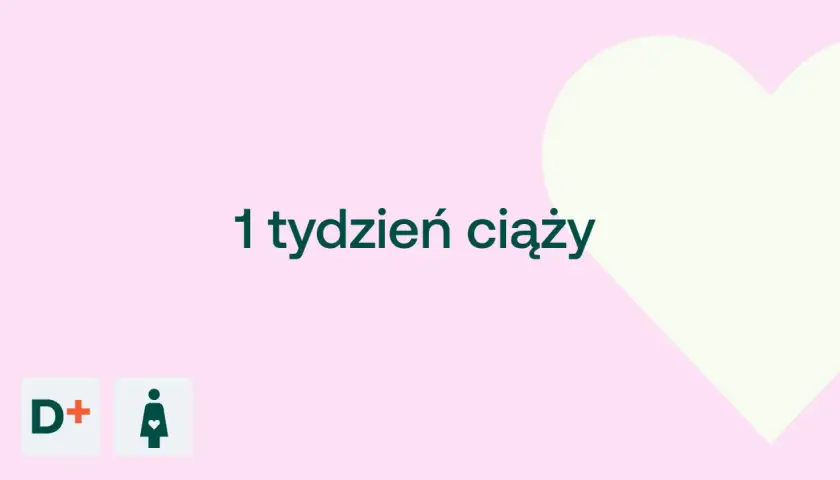 1 tydzień ciąży. Delikatny róż i serce symbolizują początek nowej drogi.