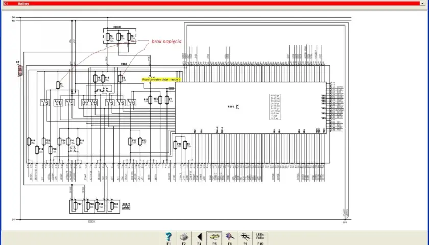 Schemat elektryczny: 1.6 hdi nie odpala brak błędów. Brak napięcia na bezpiecznikach F1-F10, F12, F14, F15, F16, F17, F22, F23, F24, F26, F27, F28, F29, F30.