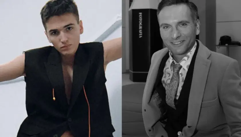 Antoni Sztaba, ojciec, w czarnej kamizelce i eleganckim garniturze.