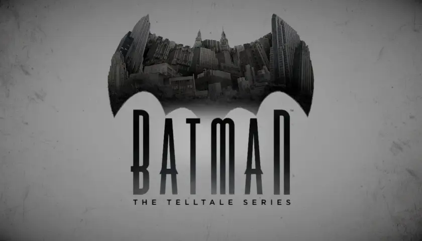 Logo gry Batman: The Telltale Series z Gotham w tle. Czekasz na batman telltale spolszczenie?