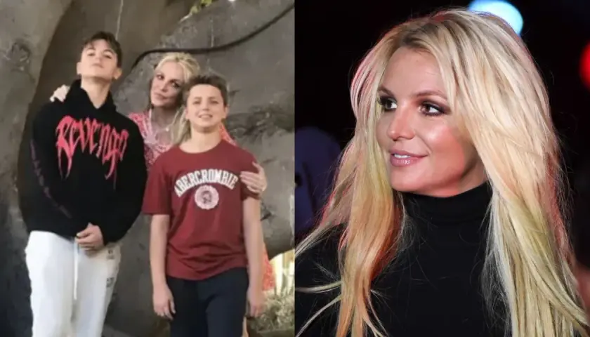 Britney Spears z synami. Wokalistka pozuje z dwoma dorastającymi chłopcami, którzy są jej dziećmi.