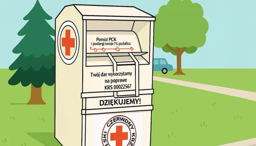 Kontener PCK przyjmuje ubrania. Pomóż potrzebującym, wrzucając odzież. Dziękujemy!