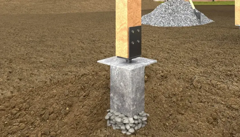 Holzbalken auf Betonfundament mit Kiesbett. So kann man das e modul berechnen.