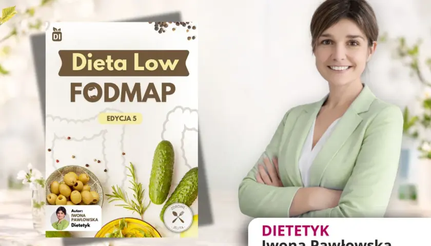 Okładka książki "Dieta Low FODMAP" z autorką Iwoną Pawłowską.