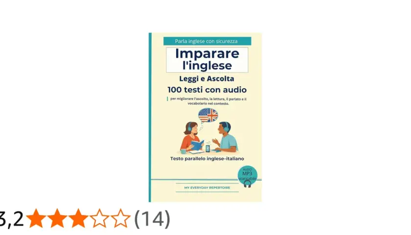 Copertina di "Imparare l'inglese": 100 testi con audio per migliorare ascolto e parlato. Ideale per chi cerca audiolibri in inglese.