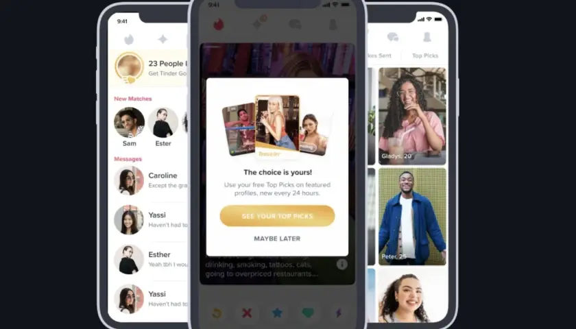 Tinder wyświetla powiadomienie o Top Picks. Zobacz swoje polubienia wysłane na Tinderze i odkryj nowe profile.