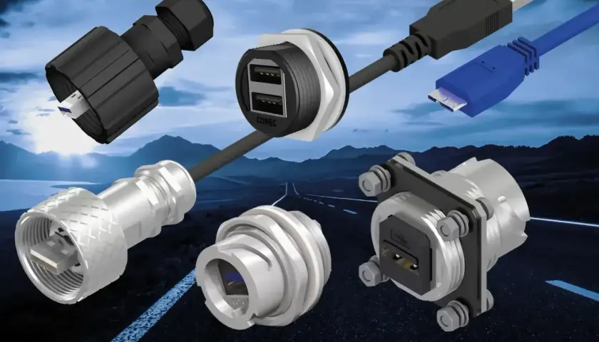 Wytrzymałe złącza USB, w tym modele o stopniu ochrony IP 67, gotowe na każde warunki.