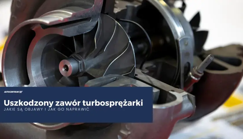 Przekrój turbosprężarki z widocznym wirnikiem i elementami, które mogą wskazywać na uszkodzony zawór turbosprężarki.