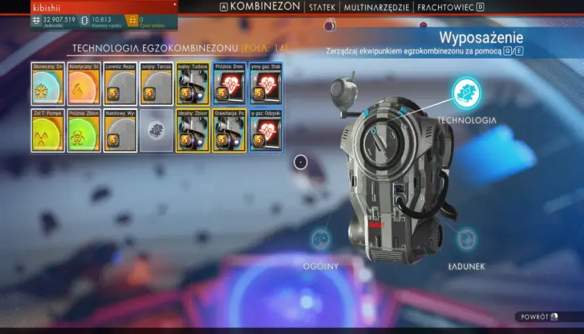 Egzokombinezon w No Man's Sky po aktualizacji. Zarządzanie technologią i wyposażeniem.