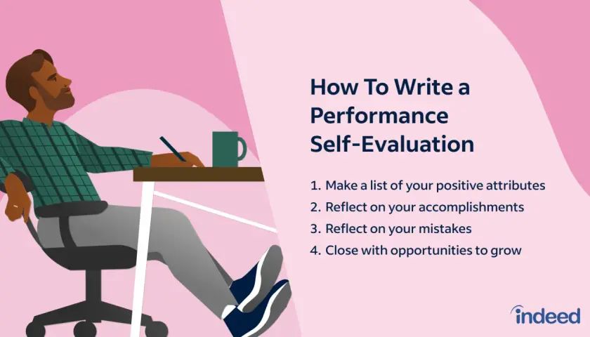 Man thoughtfully writing his performance self-evaluation, reflecting on accomplishments and growth opportunities.