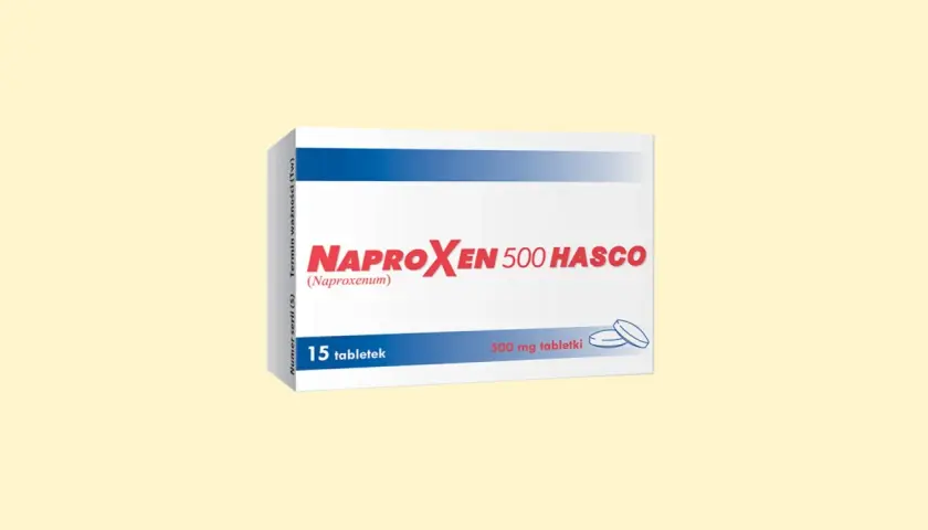 Opakowanie leku Naproxen Hasco 500 mg, zawierające 15 tabletek.