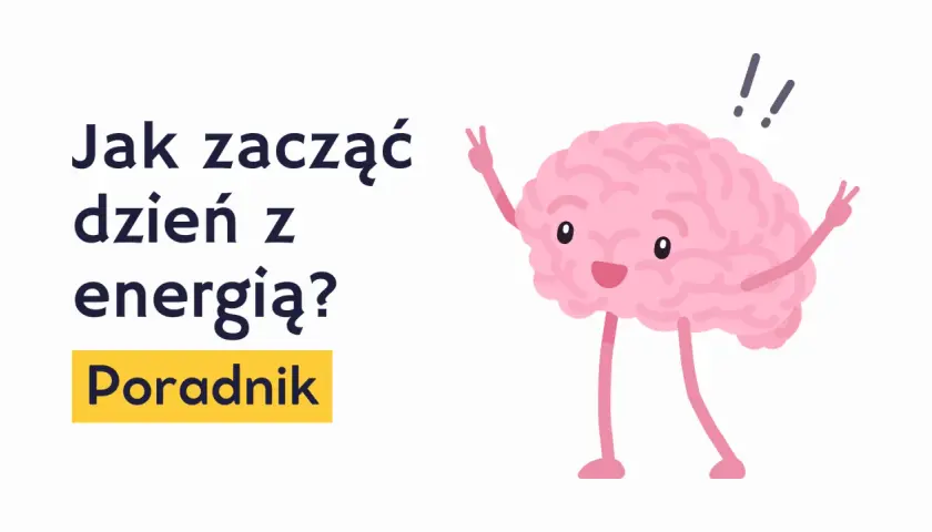 Jak zacząć dzień z energią? Poradnik. Radosny mózg z uniesionymi rękami, jakby słuchał piękne piosenki na dzień dobry.