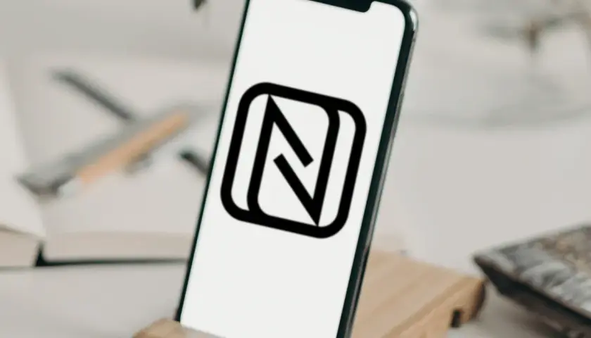 Na ekranie telefonu widnieje ikona NFC. To symbol, który informuje o możliwości zbliżeniowej komunikacji między urządzeniami.