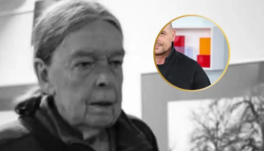 Portret starszego mężczyzny i wizerunek młodszego w okręgu. Jacek Gulczyński wiek jest widoczny na twarzach obu panów.